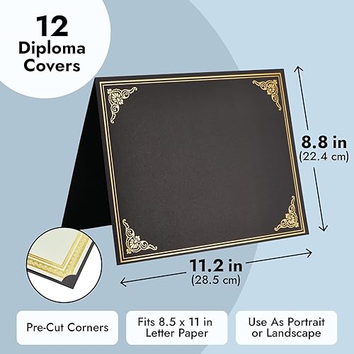 Miniatura 3 de Best Paper Greetings Paquete de 12 soportes para certificados, 8.5 x 11 pulgadas, negro con lámina dorada, soporte para diploma y marco de premios