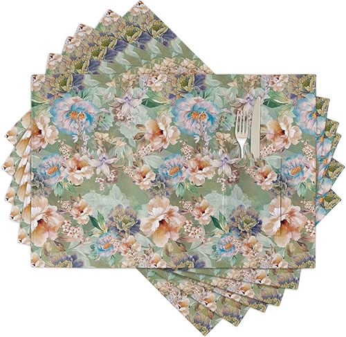 Juego de 6 manteles individuales para mesa de comedor con flores de primavera, manteles individuales de algodĂłn y lino con bolsillo, arpillera Juego de 6 manteles individuales para mesa de comedor con flores de primavera, manteles individuales de algodĂłn y lino con bolsillo, arpillera