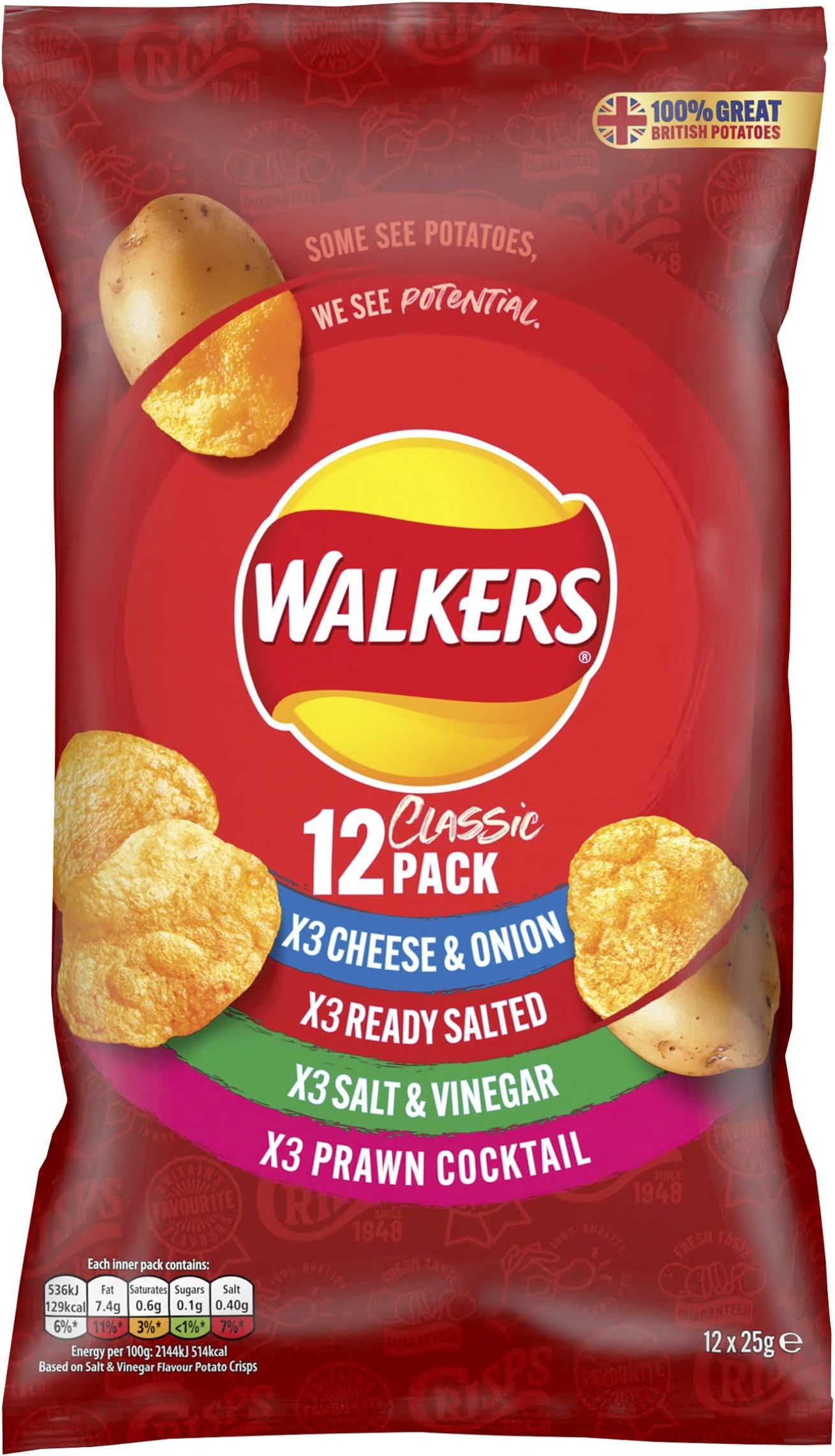 Walkers Classic Variety Crisps, 12 x 25g