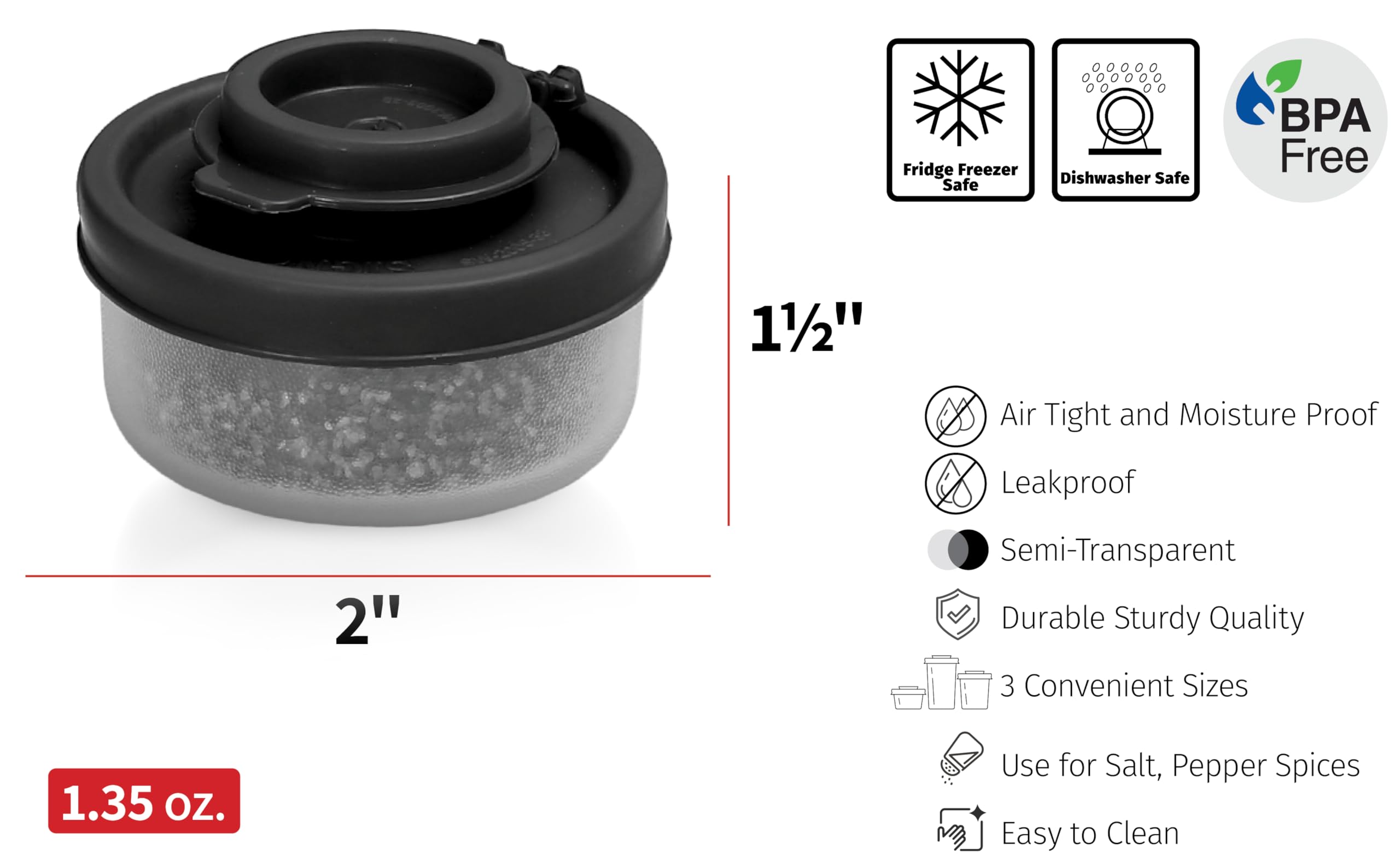 SIGNORAWARE Lot de 2 petites salières et poivrières étanches à l'humidité pour camping, pique-nique, extérieur, cuisine, boîtes à déjeuner, voyage, ensemble d'épices transparent avec couvercles rouges