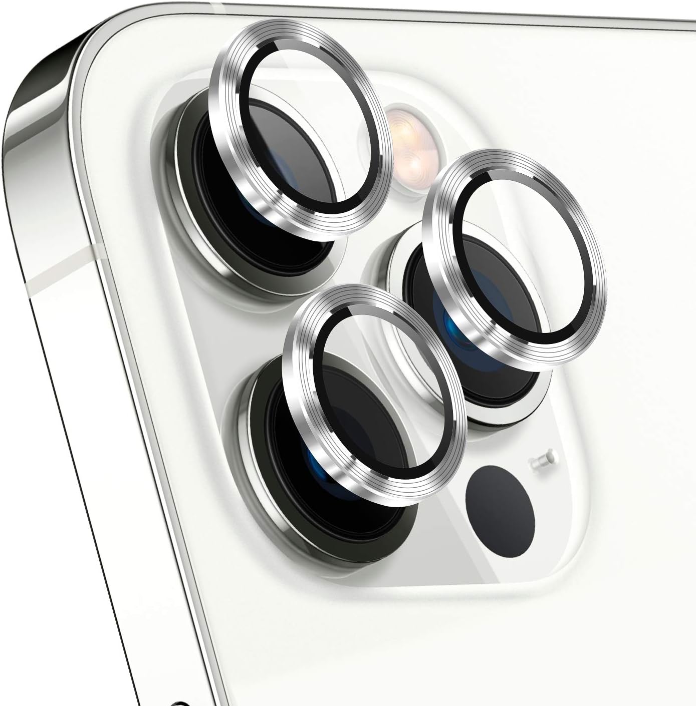MP-MALL Compatible with iPhone 12 Pro 6.1-inch Camera Lens Protector (Not for iPhone 12), Tempered Glass Lens Ring Cover with Aluminum Alloy, Scratch-Proof, Case Friendly - Silver