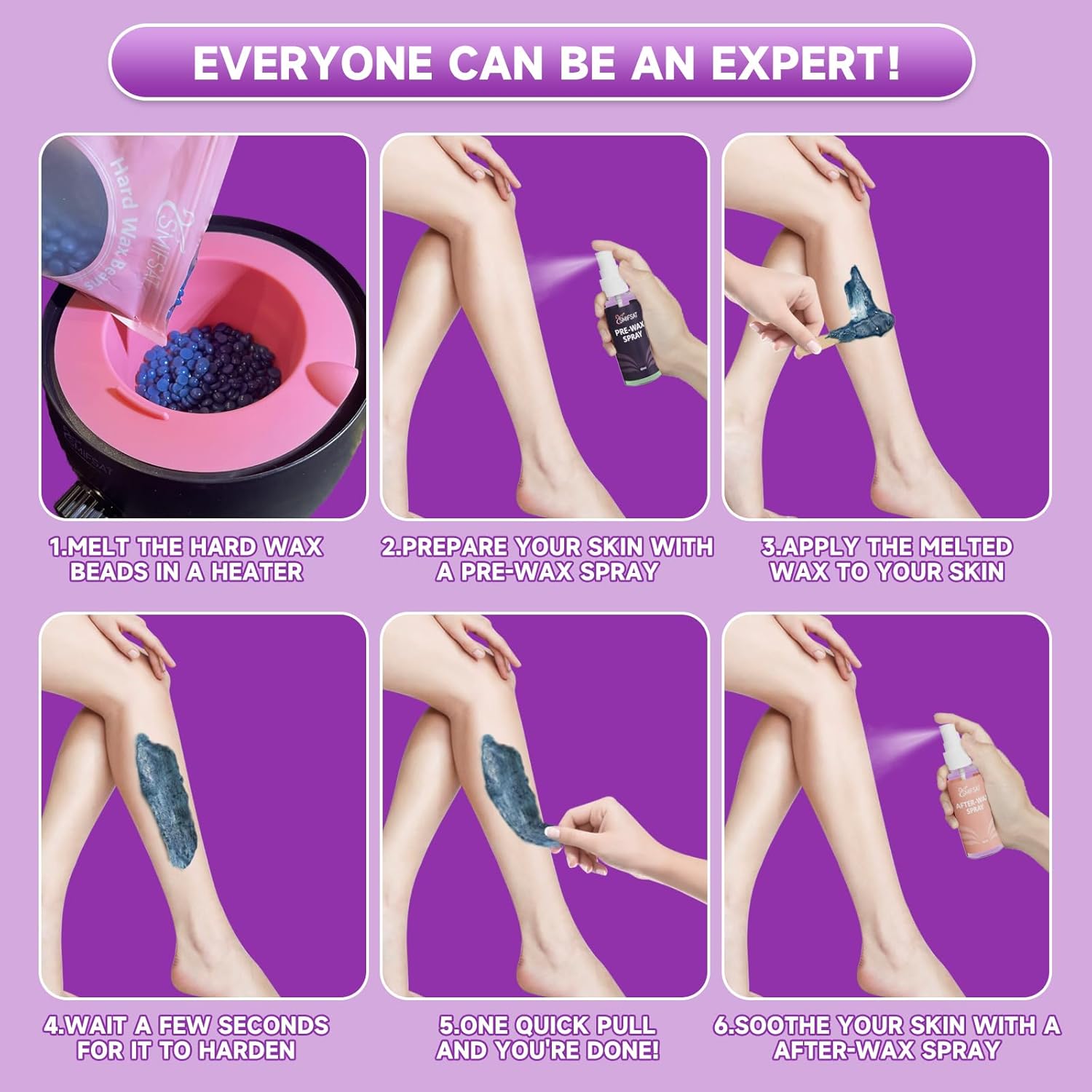 Waxing kit for women, Digital Hard Wax Warmer with 4 Packs of Natural Wax Beans (14.1oz), Silicone Bowl and Waxing Accessories, Professional for Bikini, Face, Brazilian, Body and Home Salon - Black - Image 6