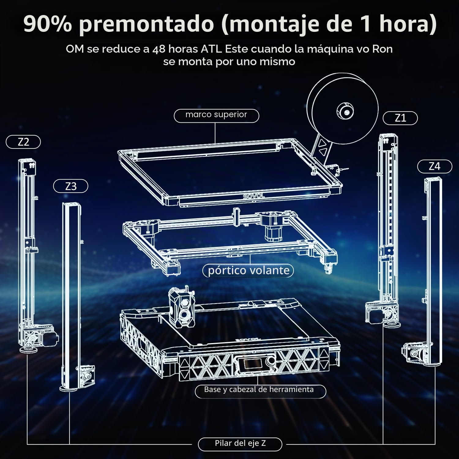 Impresora 3D Sovol SV08 Core-XY con cámara, impresión de Alta Velocidad de 700 mm/s con código Abierto Voron 2.4, 4 Motores Z Independientes, Control Remoto, tamaño de impresión 350 x 350 x 345 mm