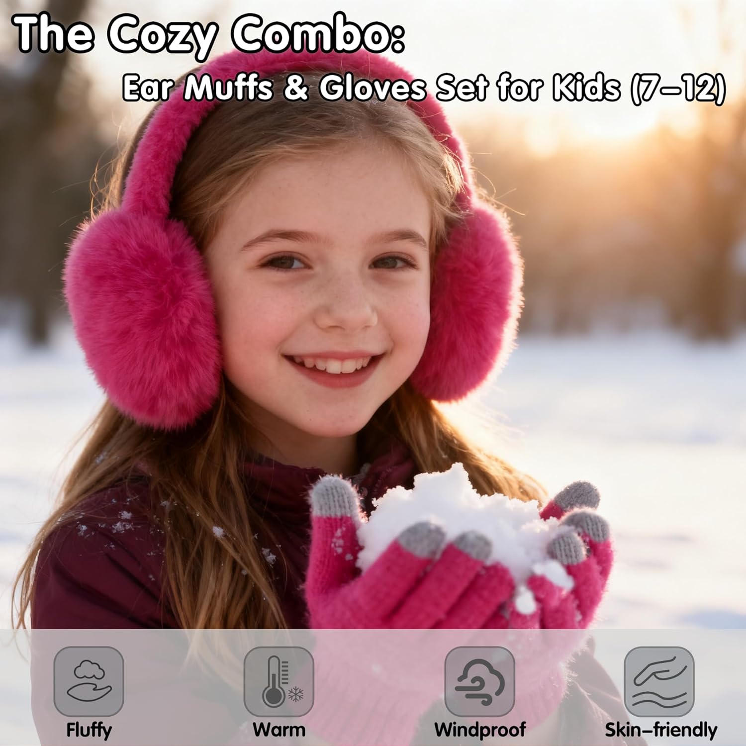 BEARAE Winter Ear Muffs Gloves Set, Fuax Fur Earmuffs with Glove, Foldable Fluffy Ear Warmer Muff for 7-12T Kids Girls Boys - Image 6