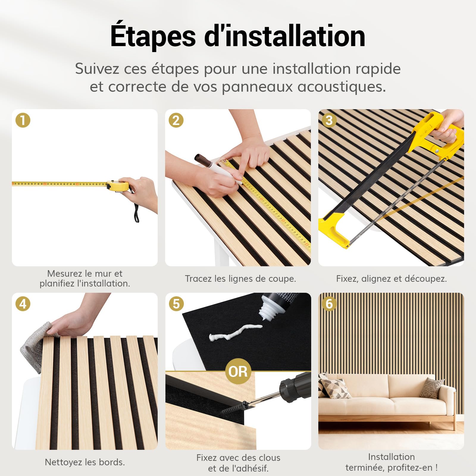 TONOR Panneau Mural Decoratif de Bois,120x60-1.44㎡, 2 Pièces, Noyer