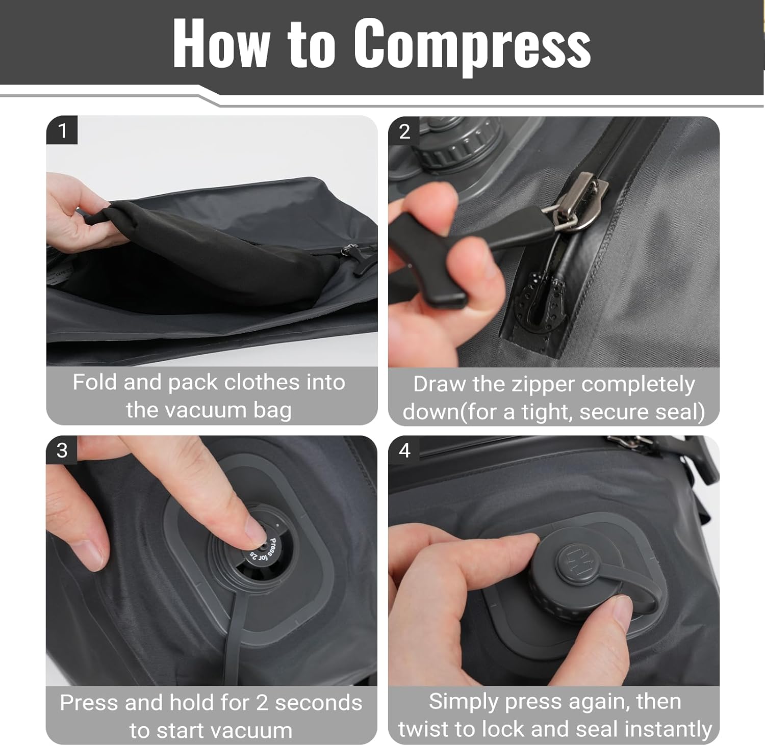 Vacuum Bags for Travel, Reusable Vacuum Seal Bags for Clothing, Waterproof Compression Bag for Backpack & Luggage (Built-in Pump)