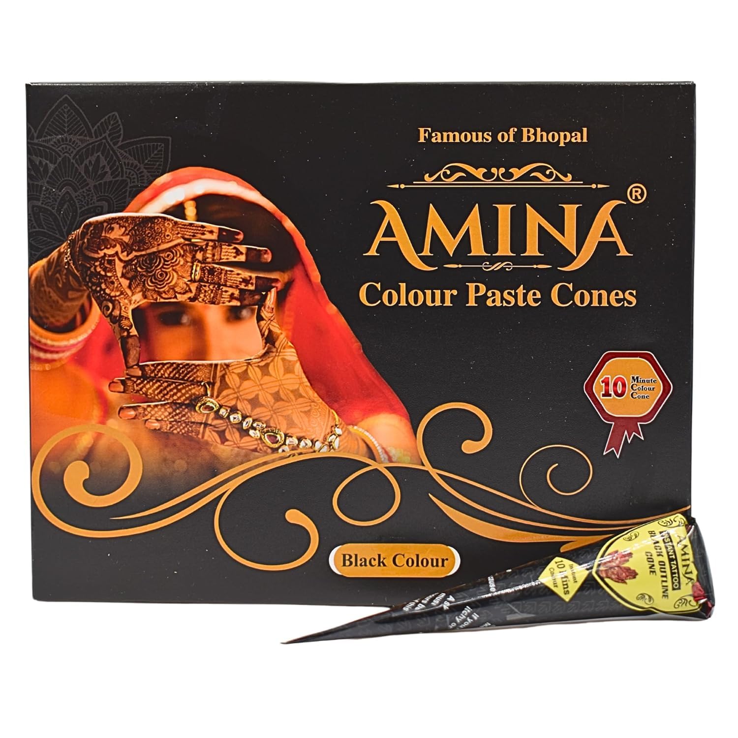 Amina Instant Mehendi Cone | Tattoo Mehndi | Color Paste | Outline Mehandi | Dulhan Mehendi Cone | Natural Henna Cone | Tattoo Mehandi Cones (Black, Pack of 6)-image-29