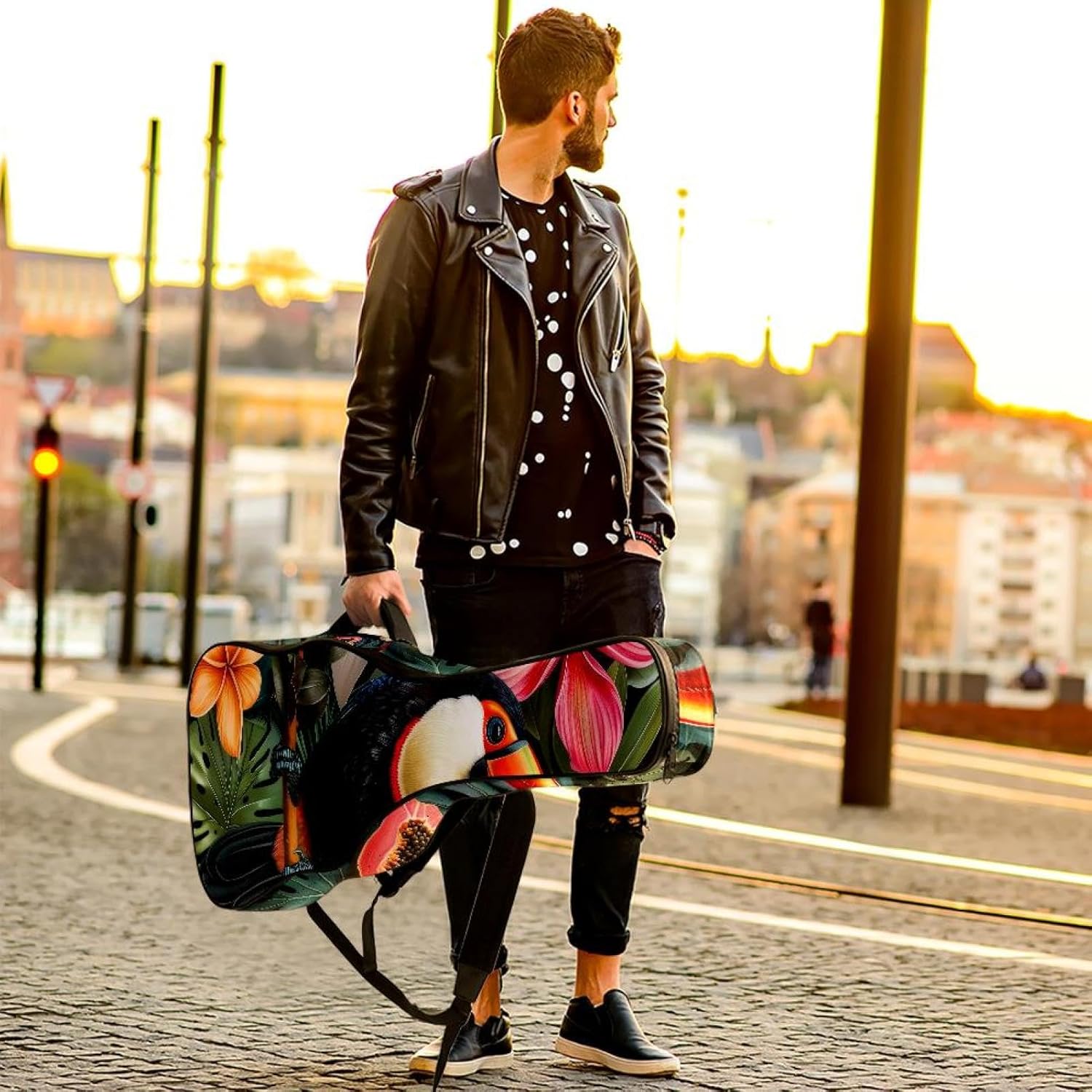 Tropical Exotics Flowers with Toucan Acoustic Guitar Gig Bag, 1 cm Thick Padding Waterproof Guitar Bag Backpack for 40 41 42 Inch Electric Bass Classical Guitars