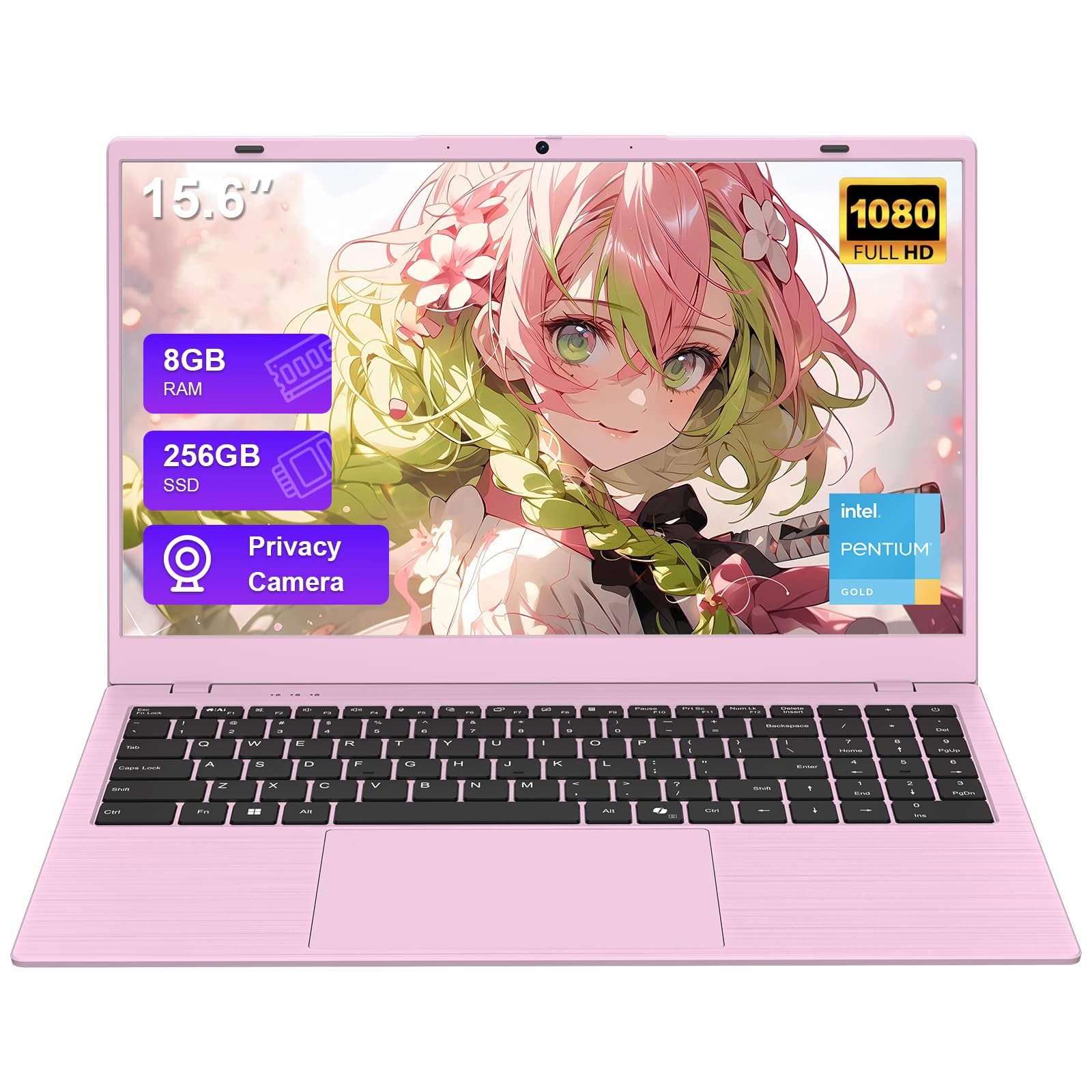 VIGSENUP15.6 FHD Pink Laptop 8GB RAM 256GB SSD,CPU up to3.4GHz,OfficeSuite