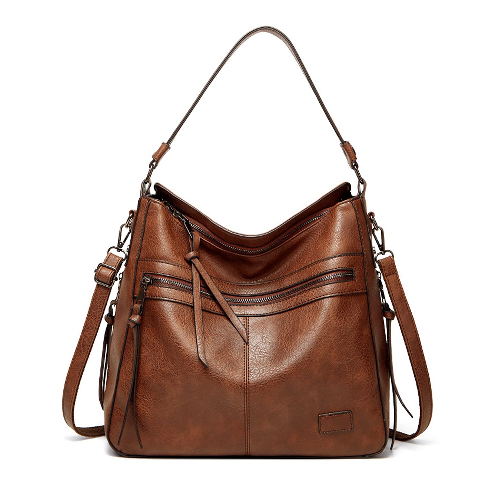 FANDARE Retrò Borsa Donna Spalla Tracolla Borsa a Tote Mano Pelle PU Impermeabile Messenger Rivetto Nappa per 12.9 Pollici PC Portatili Shopping Viaggio Partito Work Crossbody Bag Marrone