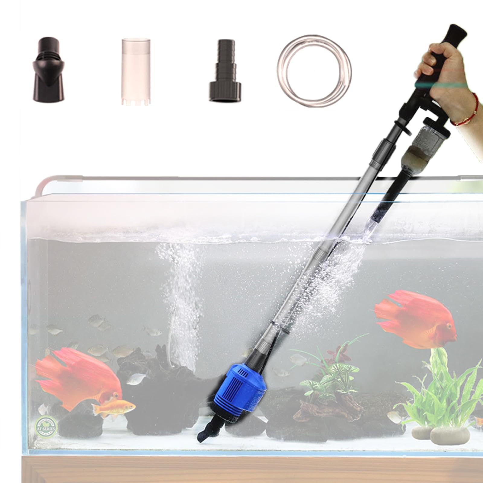 Aspirateur Électrique pour Aquarium, 4En1 Kit De Siphon D'aquarium, 20W Changeur d'eau Laveur De Sable Nettoyage des Débris Filtre Aspirateur De Gravier Électrique Convient pour Aquarium
