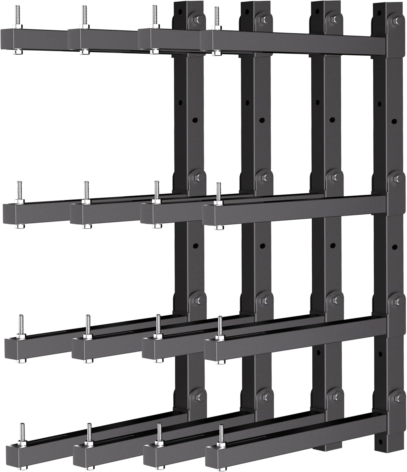 Lumber Storage Rack Wall Mount, Folding Wood Storage Racks Heavy Duty for Garage Metal Lumber Rack Indoor and Outdoor with 4-Level, 4 Pack, Black