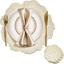 Gold Round Placemats Set 15 Inch Flower Washable Non-Slip Placemats for Party Wedding Restaurant Christmas
