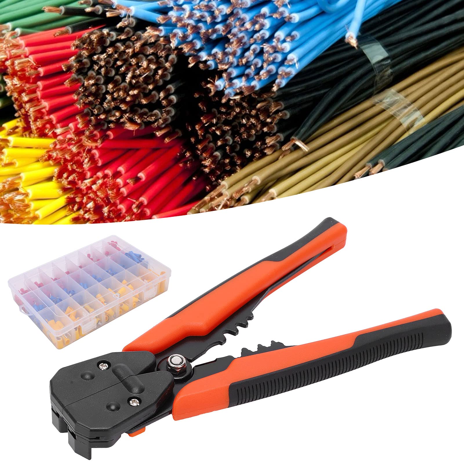 Kit profesional de 400 conectores de terminales de cable con pelacables, 3 colores y varios tamaños para proyectos de cableado eléctrico automotriz y marino.