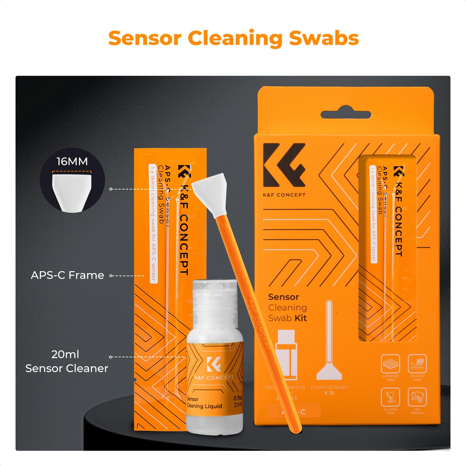 K&F CONCEPT 16mm APS-C Sensor Cleaning Swab*10 + 20ml Sensor Cleaner, DSLR SLR Digital Camera CMOS and CCD Sensor Cleaning Swab Kits for Nikon Sony Canon Camera Clean