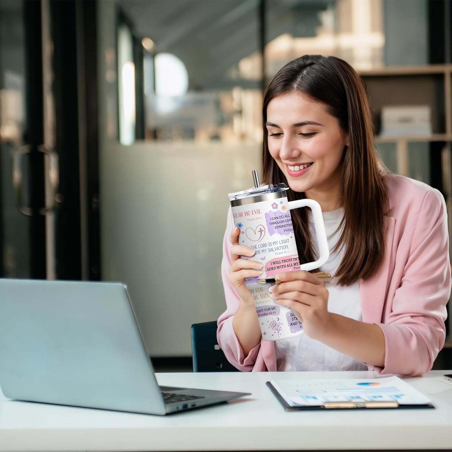 Christian Gifts for Women 30oz Tumbler - I Am a Child of God Insulated Travel Mug with Handle & Straw - Birthday Christmas Gifts, Inspirational Religious Catholic Baptism Confirmation Gift for Her - Image 6