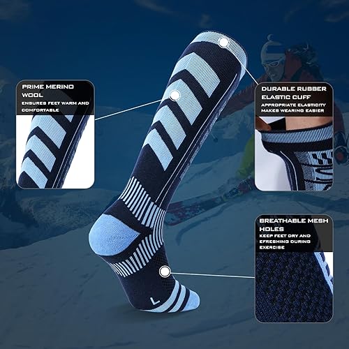 Miniatura 3 de SANYIYIBA 2 pares de calcetines de esquí de lana merina profesional para deportes de invierno, esquí, patinaje, senderismo, escalada, snowboard,