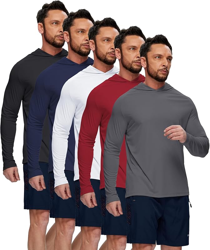 Sun Shirts for Men Long Sleeve Fishing Shirts Hooded Sun Shirts Rash Guard Summer Hoodies UPF 50 UV Protection Running Athletic Hoodie 5 Pack image 2