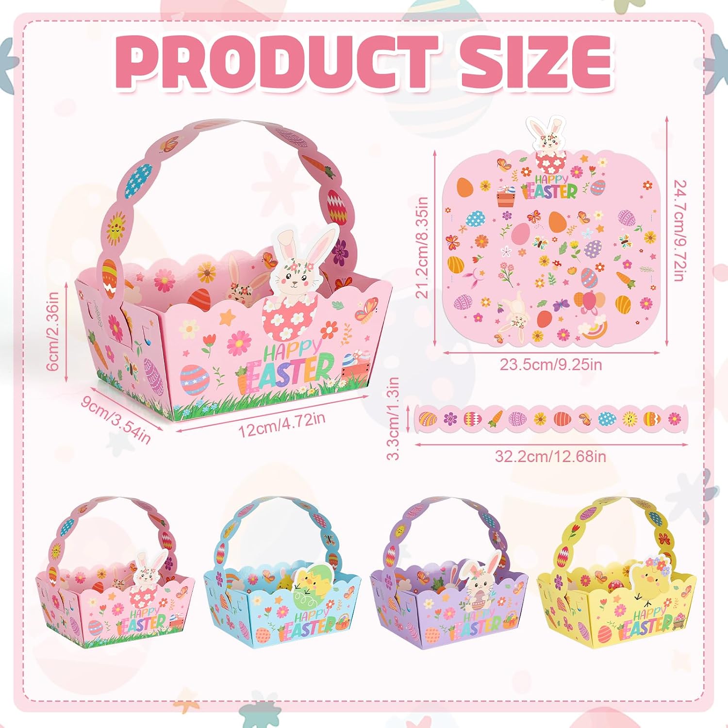 Easter Baskets Craft Set of 24, Small Paper Easter Basket Bulk, Bunny Chick Egg Mini Treat Boxes with Handle for Candy Cookies Egg Hunt Easter Party Supplies (Easter.24) image 2
