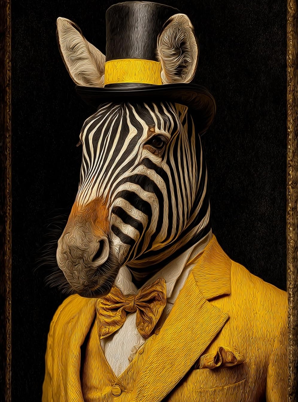 WANGWANGMIAO Paint by Numbers for Adults Zebra Gentleman in Yellow,Canvas Oil Painting Kit for Adult, DIY Craft Art Painting Kit Acrylic Pigment Drawing for Decor Gift 16x20 inch，with Frame