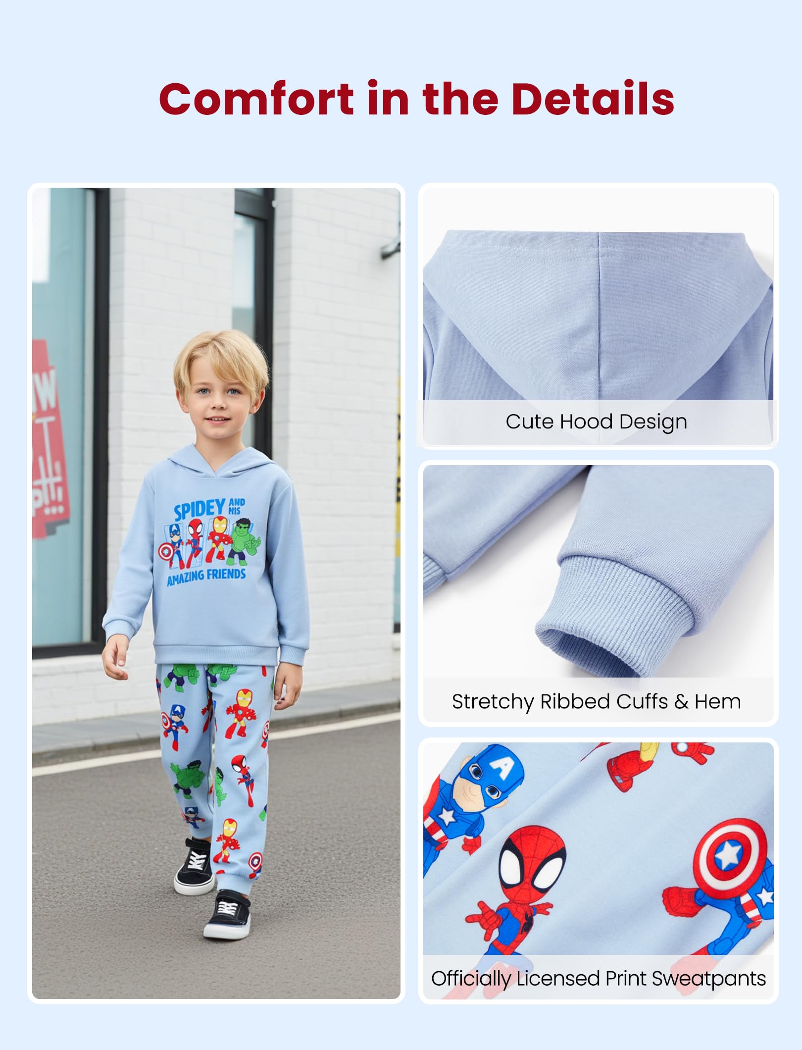 Disney Marvel Spider-Man Mickey Toy Story Cars Boy Pullover Hoodie & Jogger Pants Outfit-Set Sweatsuit Lounge Matching Set 2-9Y