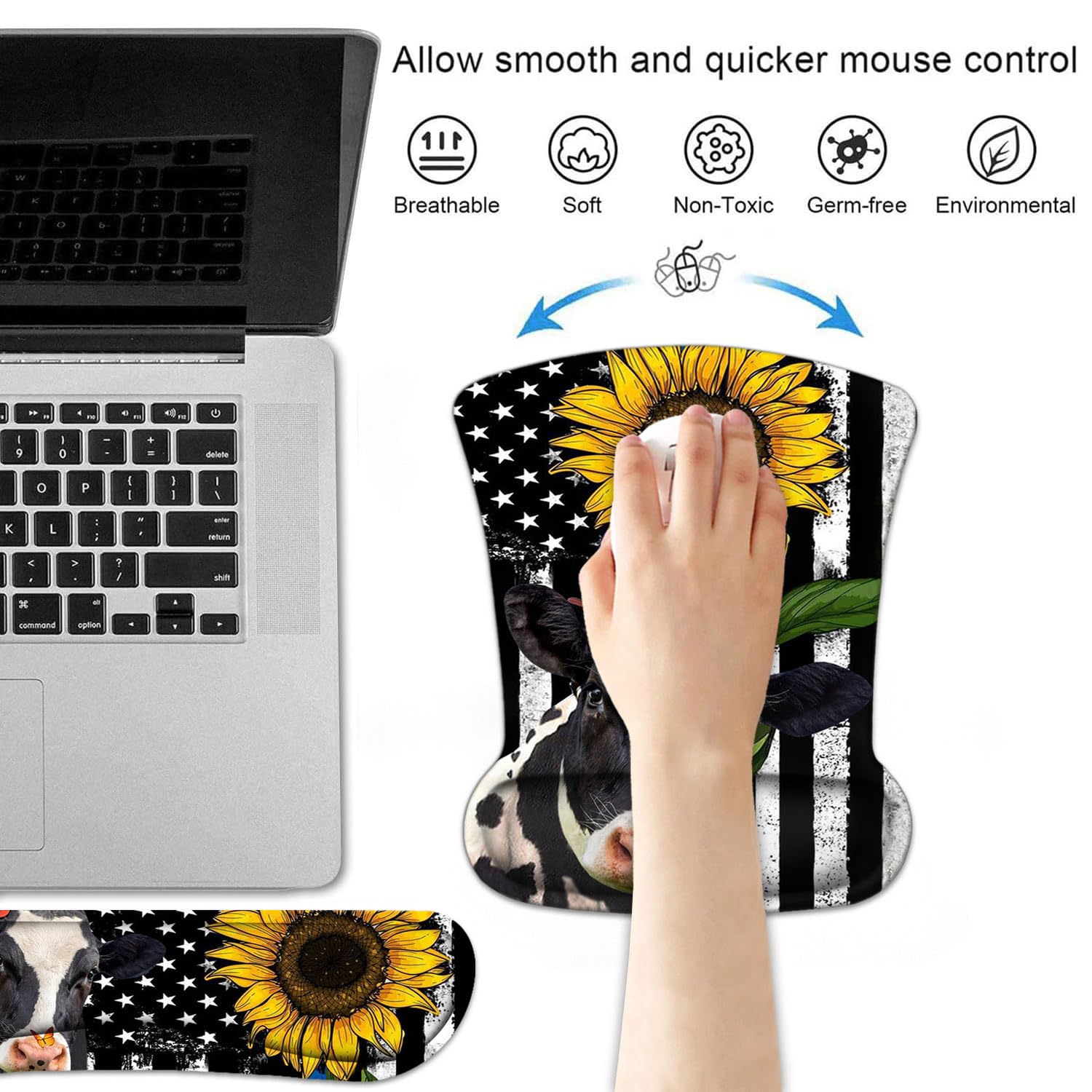 Handgelenkauflage Set Für Tastatur & Maus – Memory-Schaum, Rutschfeste Basis, Süßes Kuh-Design