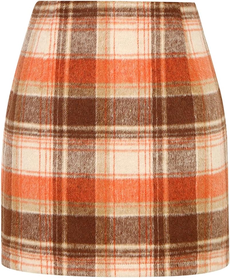 Plaid Mini Skirt for Women High Waist A line Bodycon Pencil Fall Skirts