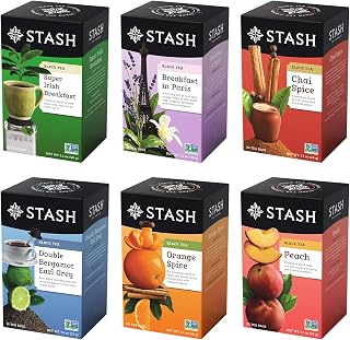 Stash Tea Black Tea Variety Pack: 6 Caffeinated Flavors - Orange Spice, Peach, Earl Grey, Chai Spice & More (108-120 Bags)