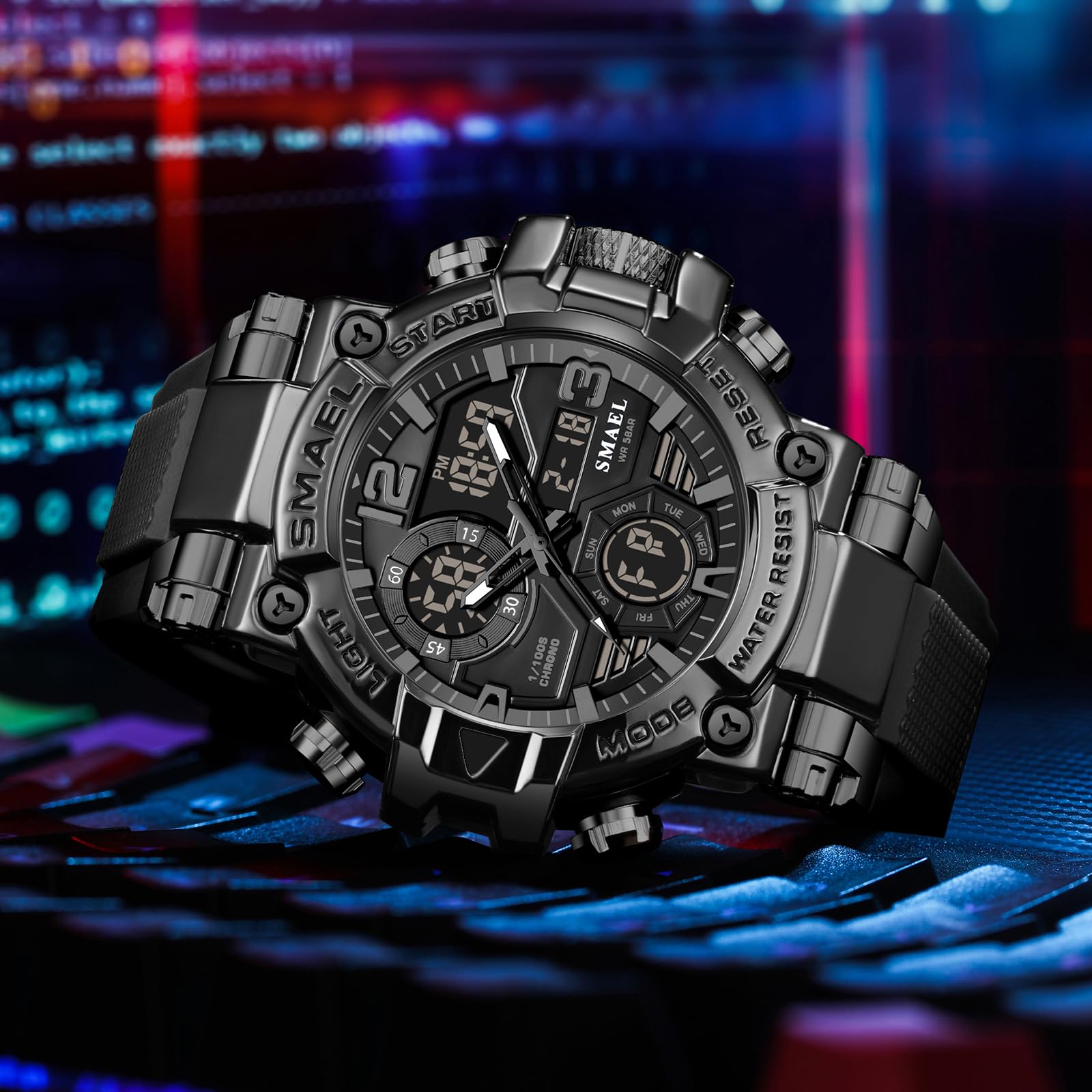 SMAEL Montres militaires d'extérieur numériques carrées étanches tactiques militaires militaires hommes montres de sport hommes noir 8110