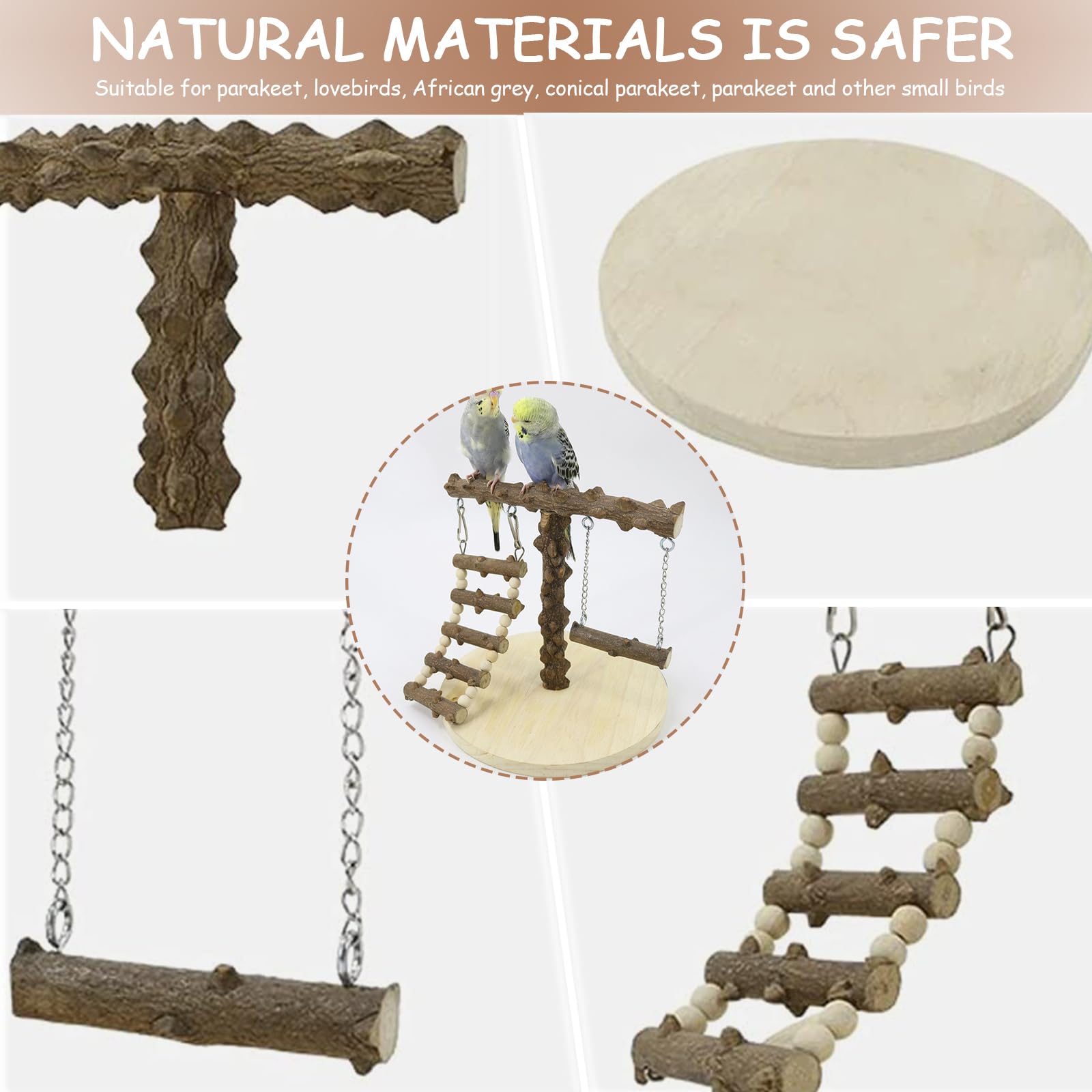 Parrot Playstand in Legno - Parco Giochi per Pappagallo con Scala e Altalena per Uccelli
