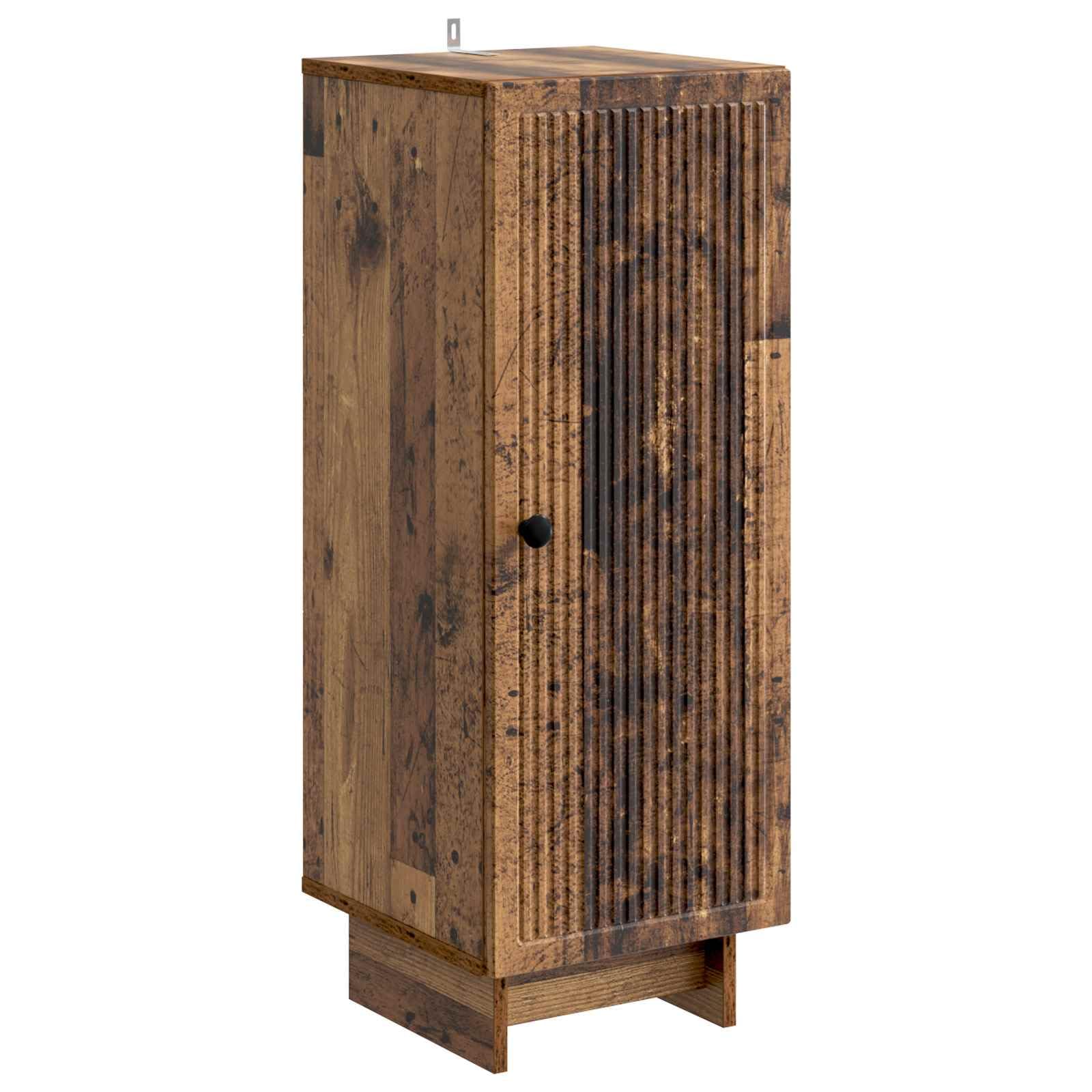 Mueble auxiliar con estantes y puerta de madera envejecida para almacenaje vertical