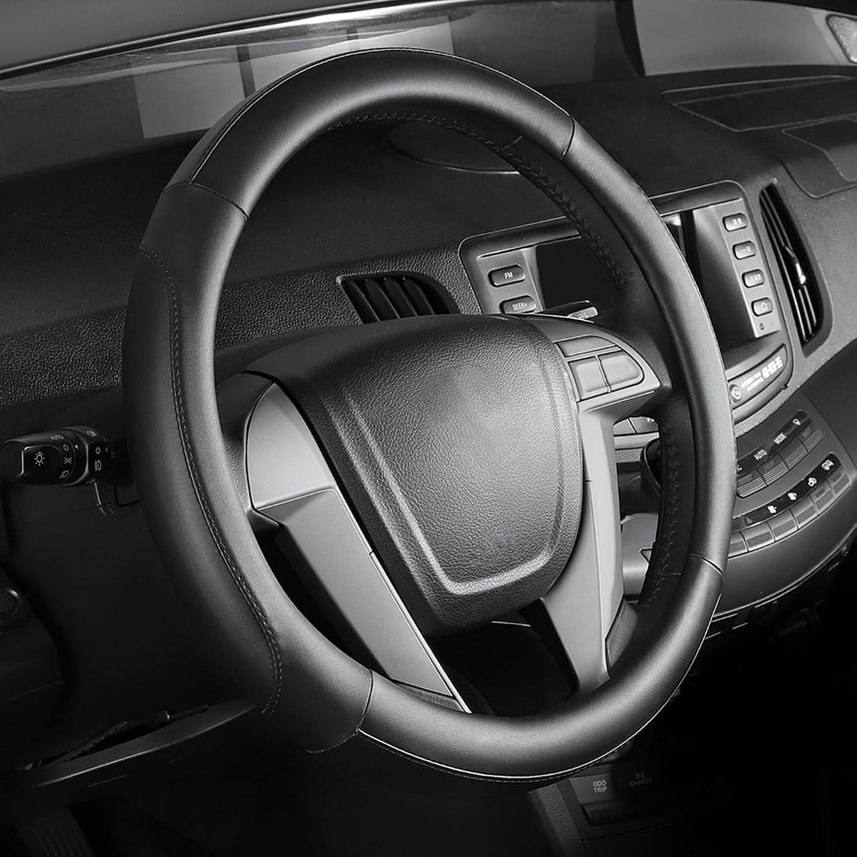 SEG Direct Steering Wheel Cover 14-14.25 inch Heavy-Duty, Black | Small Size fits Prius Civic Model 3 Model Y Camaro, Microfiber Leather, Non-Slip Comfortable Grip, Auto Interior Accessories