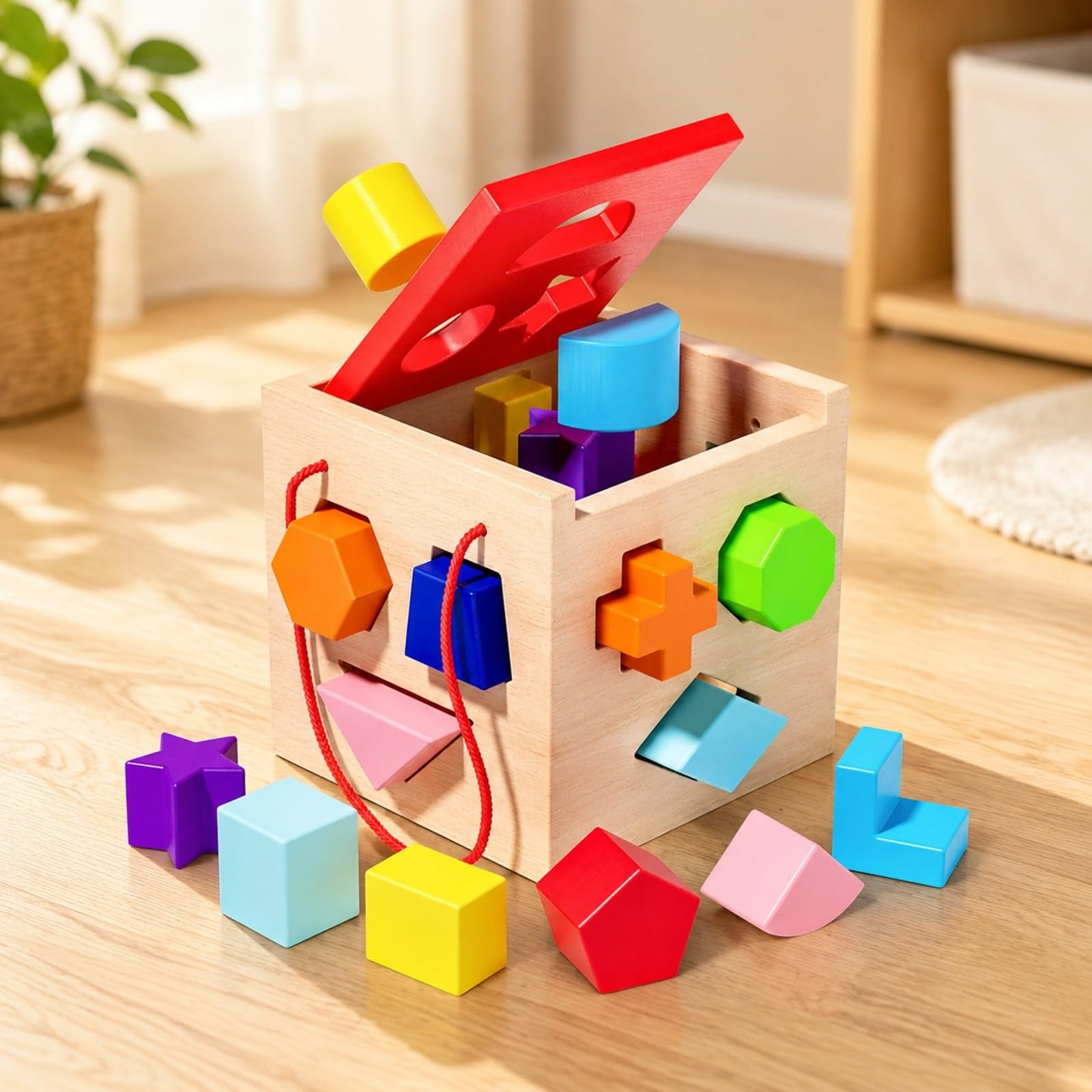 Scatola attività in Legno con Incastro Forme Colorato Cubo di in Legno Facile da Afferrare per Neonati