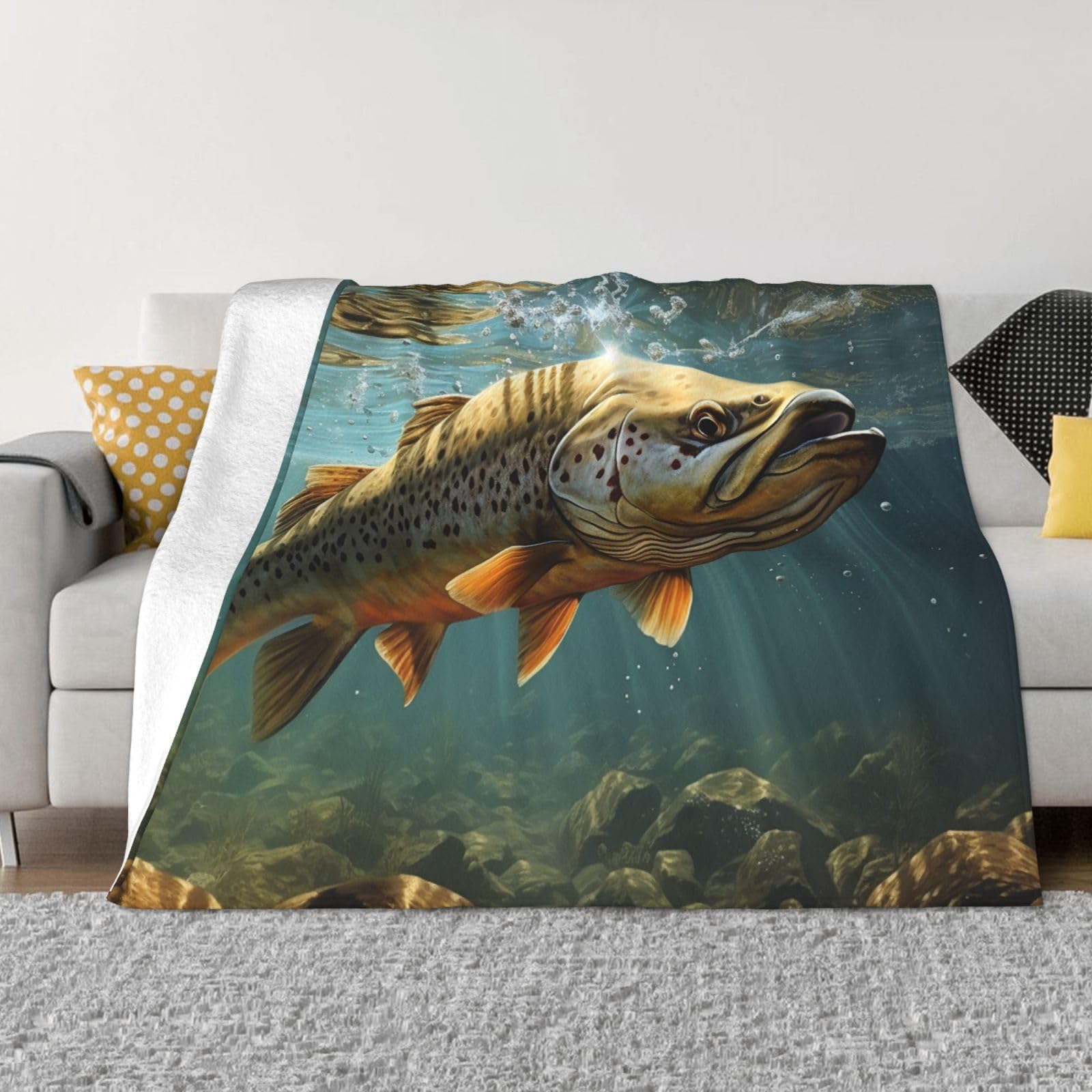 KLOPH Fish Throw Blanket 40"x30" Flannel Fluffy Warm Blanket for Couch, Reversible Plush Blankets for Bed, Comfy Fuzzy Blanket for Sofa, Plush Lightweight-Blankets for All Season
