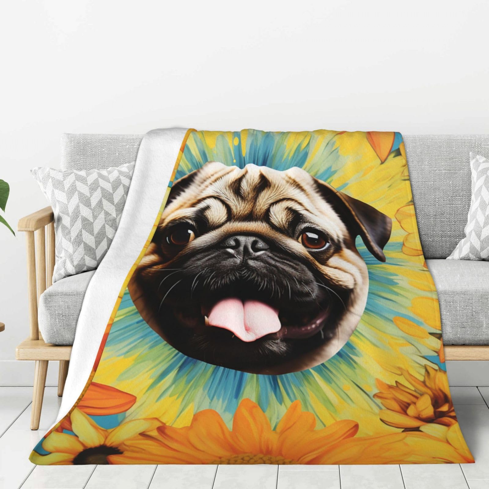 Couverture polaire en flanelle 152x127 cm jaune tournesol pour lit et canapé
