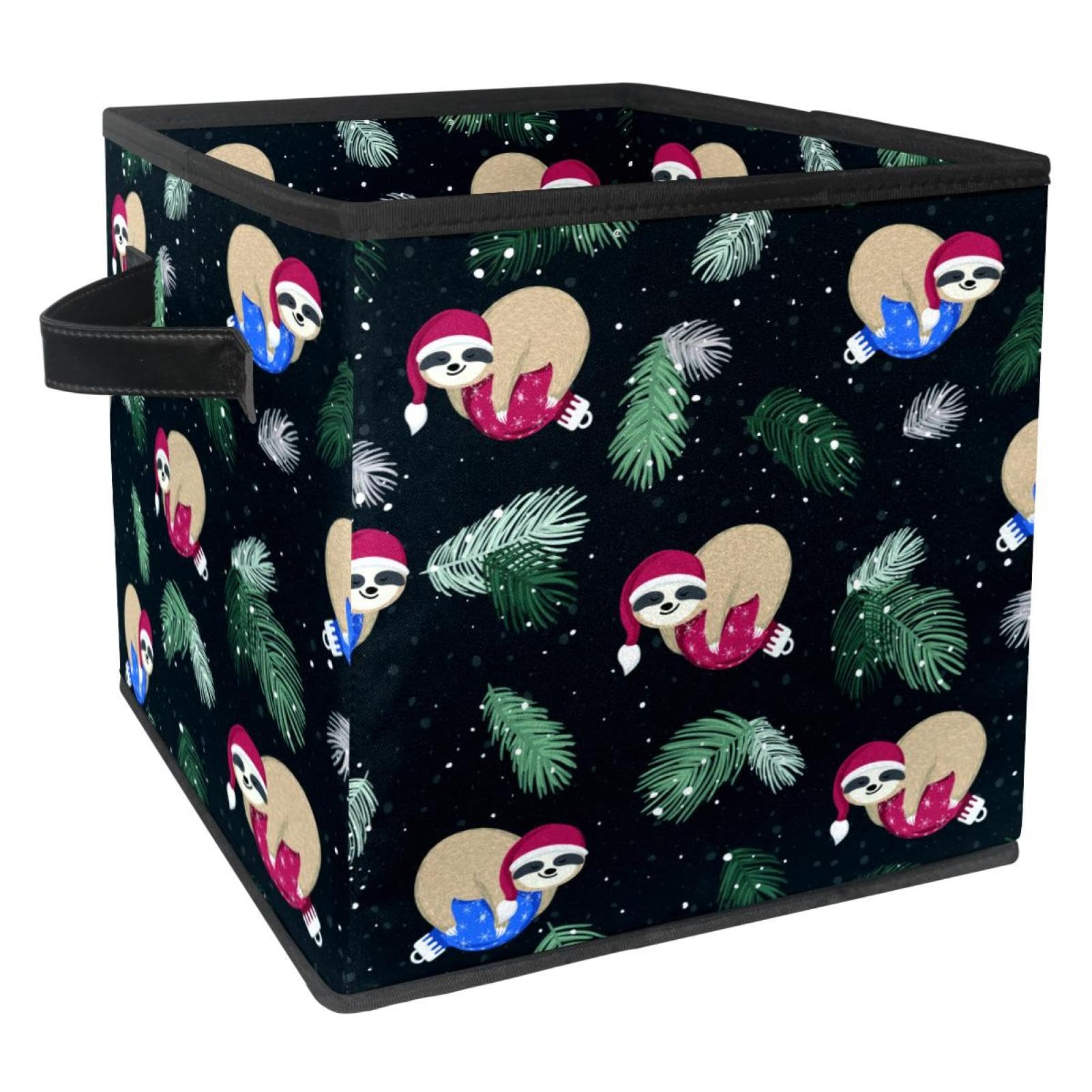 Boîte de rangement pliable en tissu cube avec motif paresseux de Noël pour placard