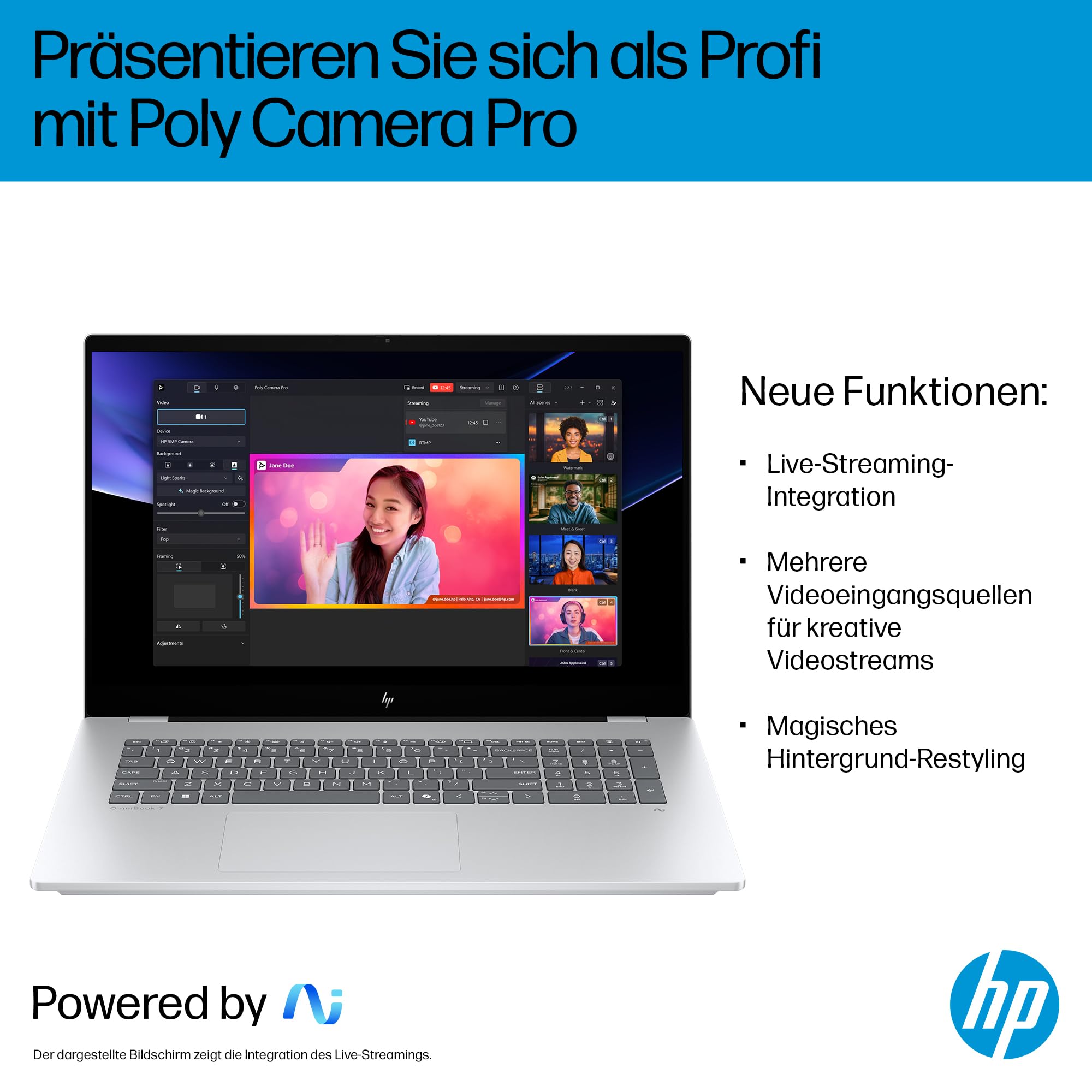 HP OmniBook X Flip 2-in-1 Laptop (17.3 Zoll FHD-Touchscreen, Intel Core Ultra 7, Copilot+, 16GB RAM, 1TB, Win11, QWERTZ) - Silber
