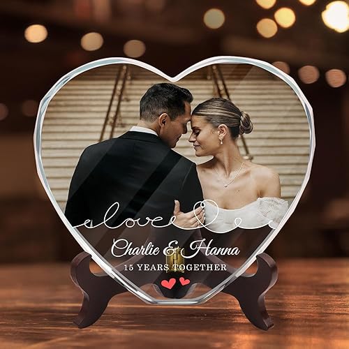 Foto de cristal personalizada, regalos de amor para parejaesposanovia, regalos para bodaaniversario, marco de fotos de corazón de cristal para