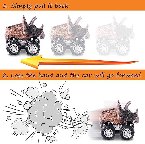 Miniatura 5 de Juguetes de dinosaurio para niños de 3 a 7 años, autos de dinosaurio para niños, paquete de 4 juguetes de automóvil, juguetes de regalo, autos de