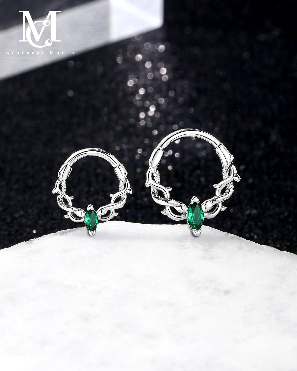 CM Crareesi Mania Snake Septum Rings, 16G Surgical Steel Snake Septum Jewelry, Teardrop Daith Earrings for Men Women, 8mm/10mm Helix Cartilage Piercing Jewelry