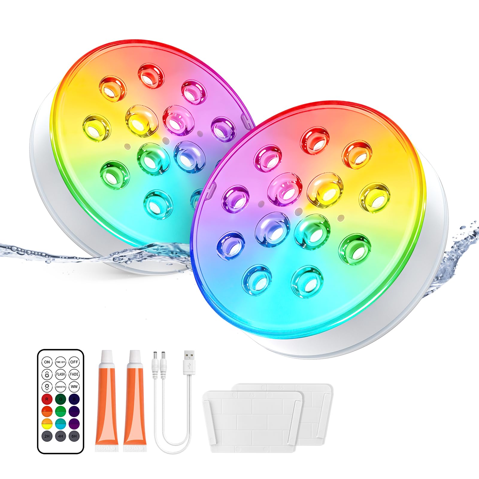 LOFTEK Pool Lights, Rechargeable Submersible LED Lights, Stick on w/Remote