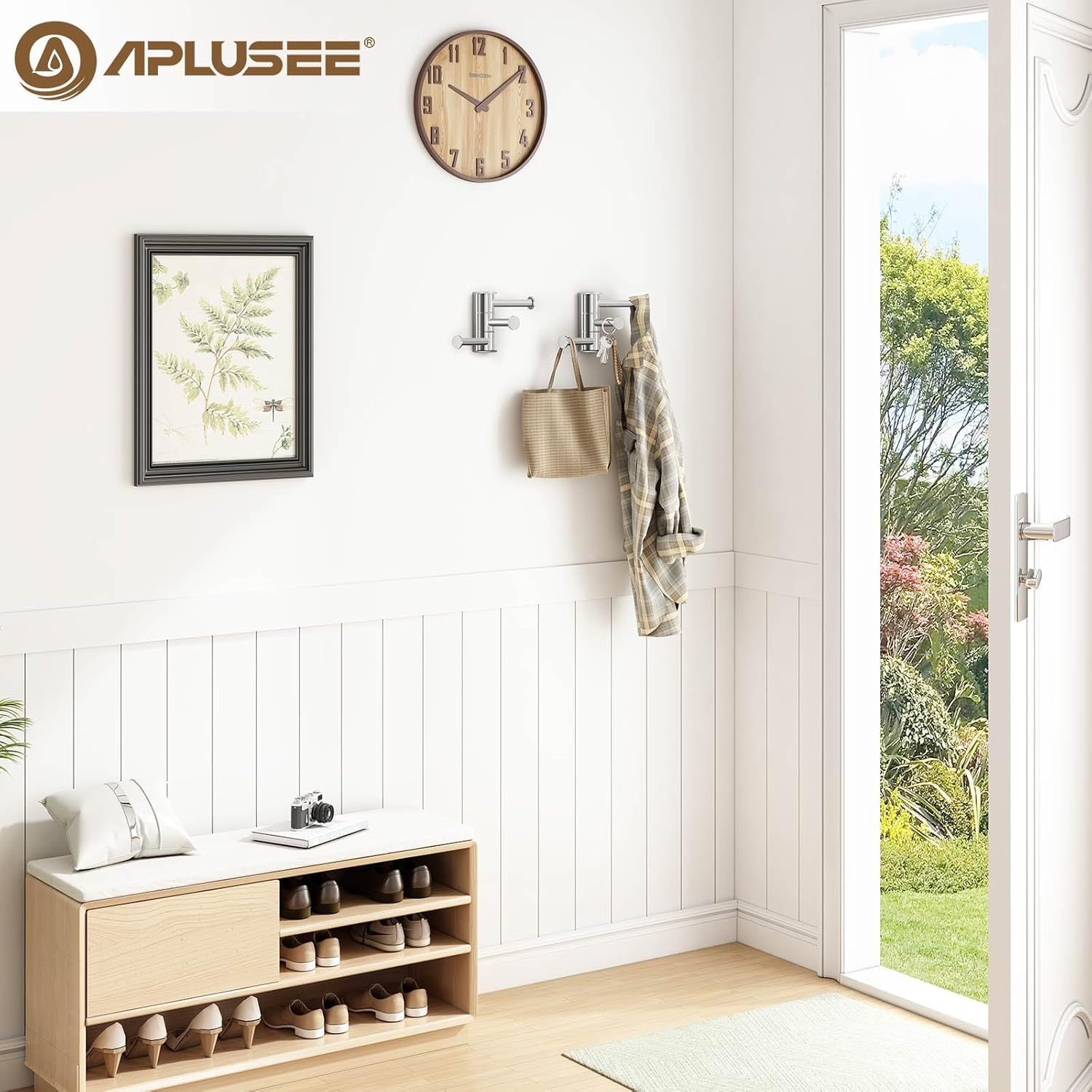 APLusee Swivel Towel Hooks Polished Chrome, 304 Stainless Steel 3 Arms Foldable Bathroom Robe Towel Hook, Shower Coat Hook, Wall Kitchen Holder, 2 Pack