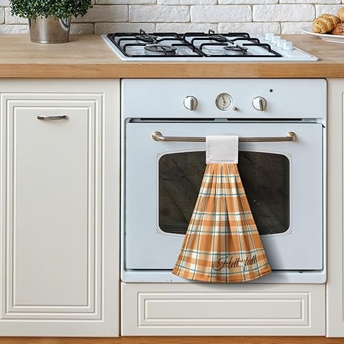 Miniatura 7 de Juego de 2 toallas de mano para otoño y otoño con lazo para colgar, juego de 2 toallas de cocina para colgar en Acción de Gracias, color naranja, a