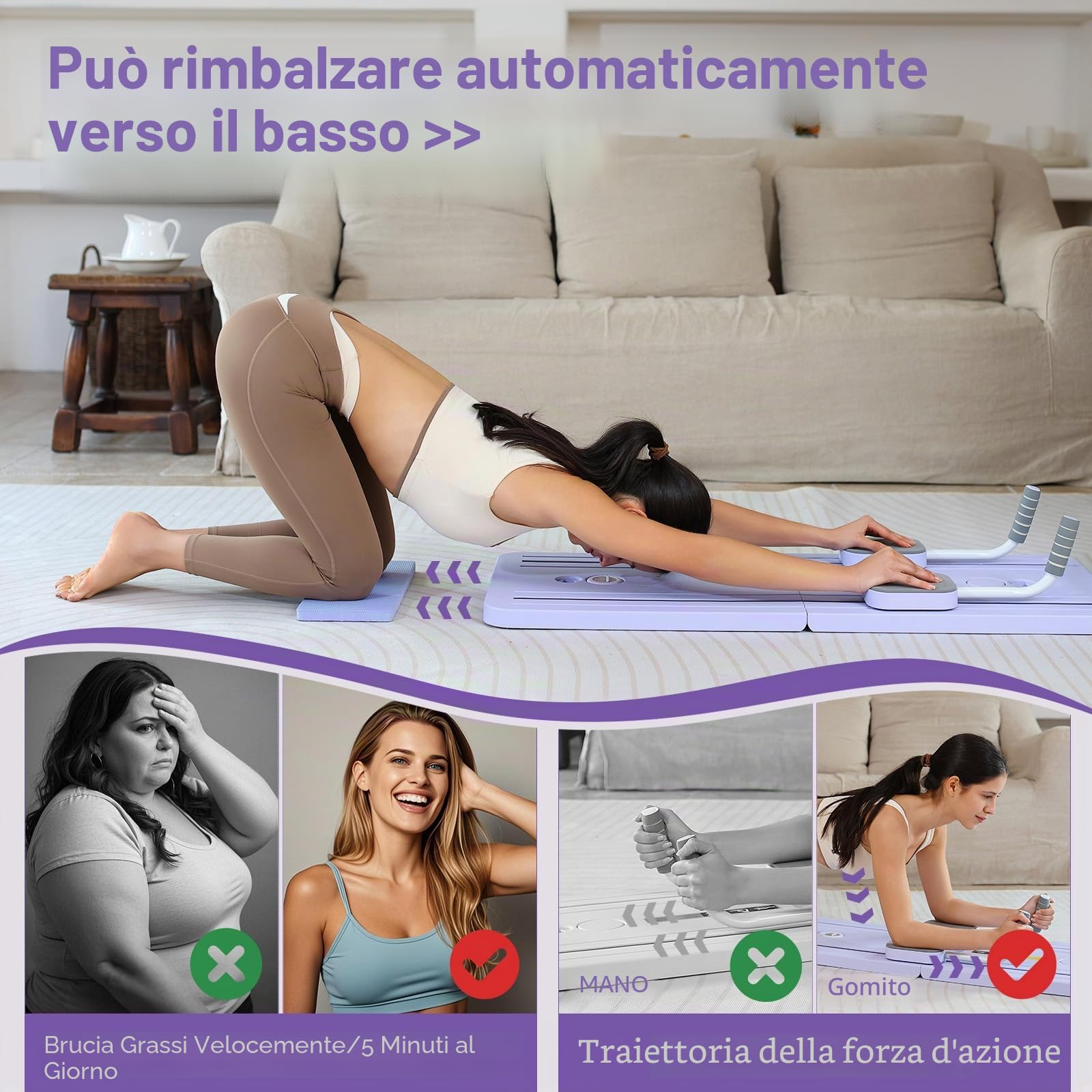 GDSHGS Aggiornato Pilates Reformer Macchina per la Casa Multifunzionale Tavola Addominale Rimbalzo Automatico Ab Roller Wheel Training Board Full Body Workout Equipment
