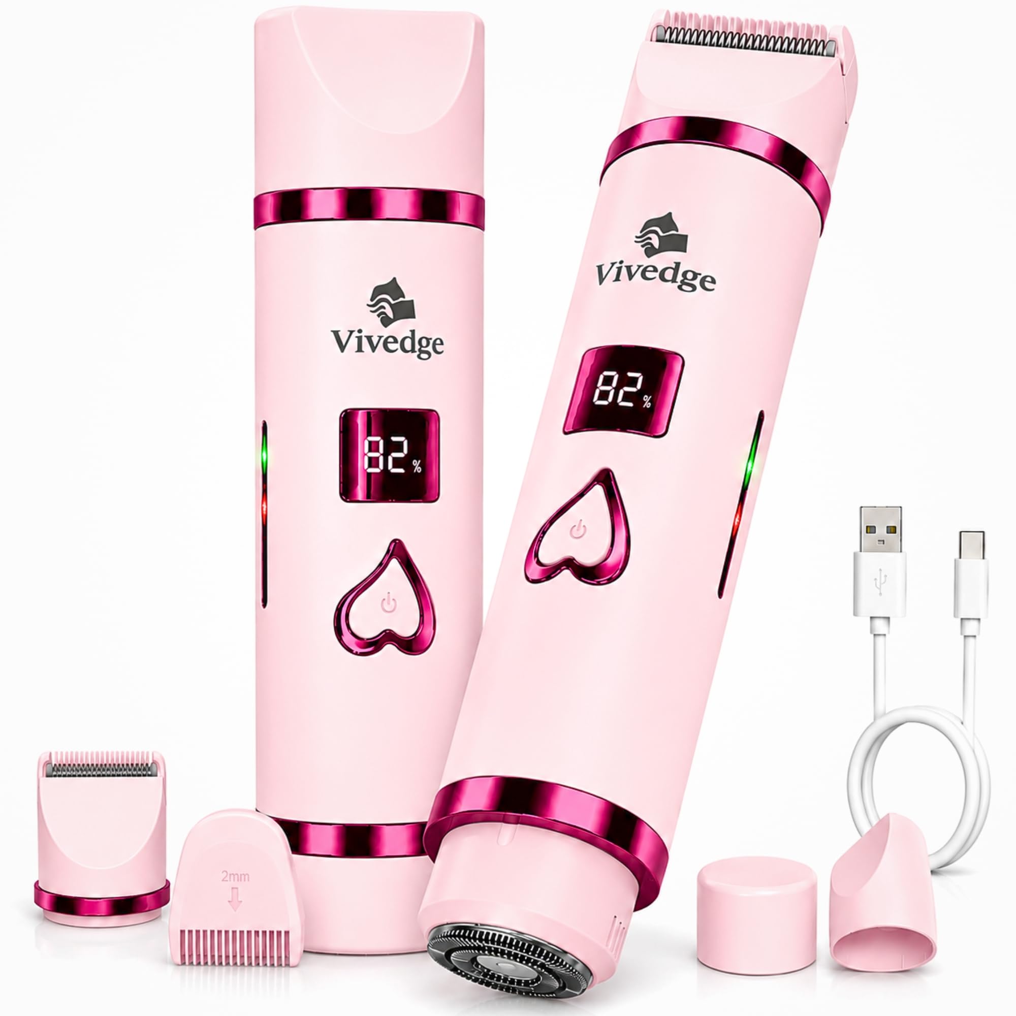 Maquinilla de afeitar eléctrica para mujer, recortadora de bikini y removedor de vello facial, recargable con hoja de cerámica, impermeable, pantalla LED, USB-C, bloqueo de viaje, regalo