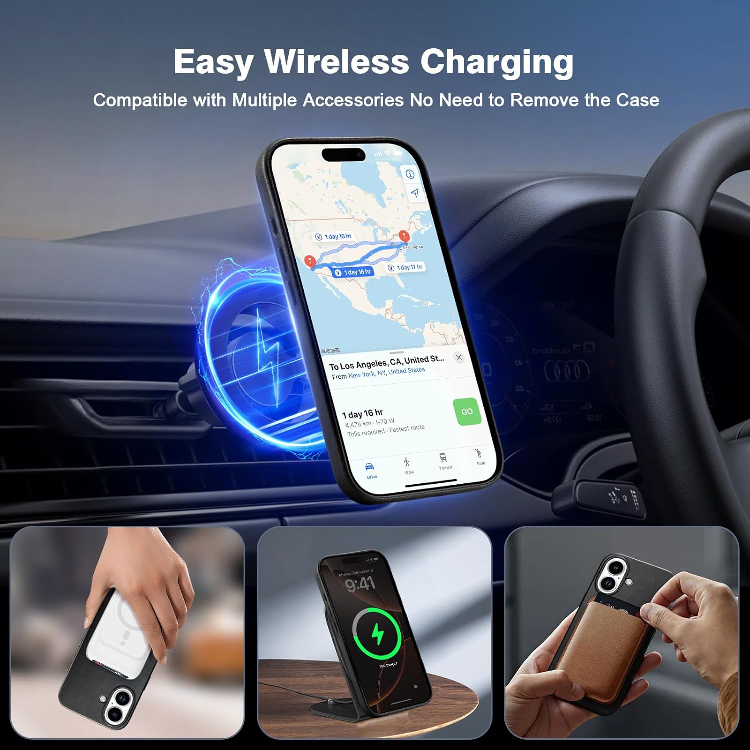 ICARER iPhone 17 Case, Genuine Leather Case, Compatible for MagSafe Wireless Charging, Compatible with Apple iPhone 17 6.3 inch 2025 Model (Black)