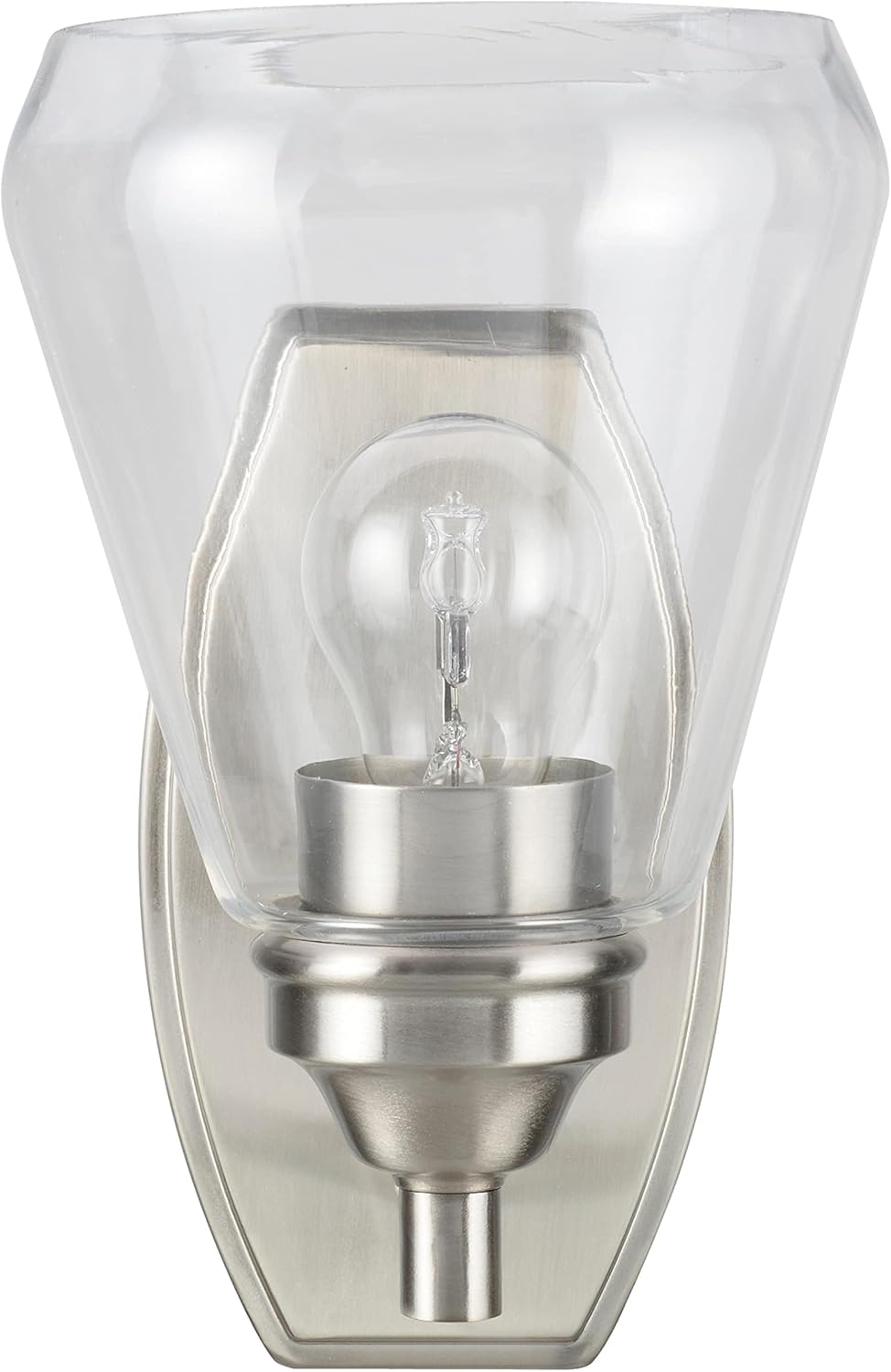 Aspen Creative 62119-1, One-Light Metal Bathroom Vanity Wall Light Fixture, 6" Wide, Transitional Design in Satin Nickel with Clear Glass Shade