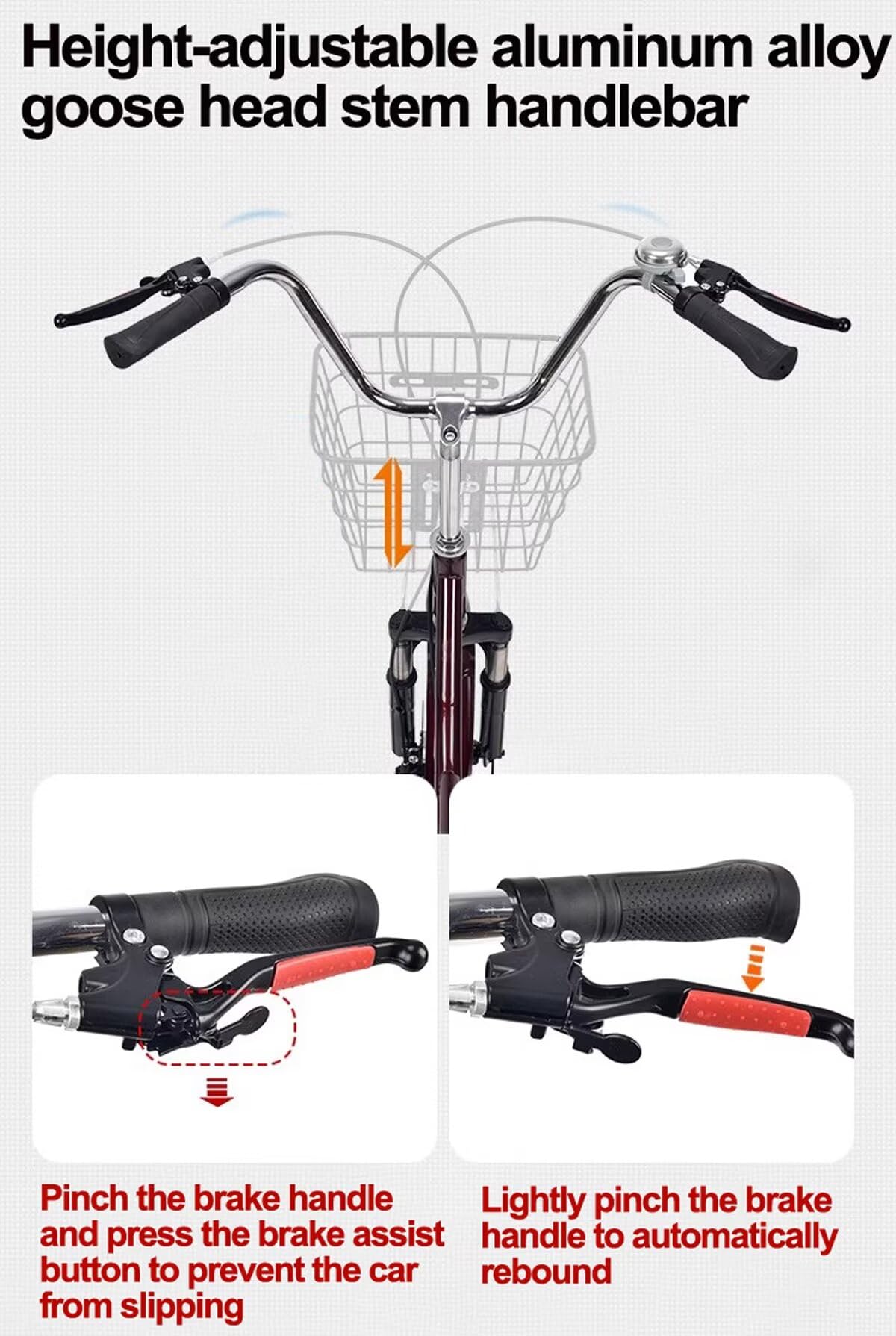 Triciclo para adultos con asiento ajustable y respaldo plegable, horquilla delantera hidráulica para un paseo suave, ideal para ocio y ejercicio