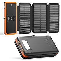 A ADDTOP Power Bank Solare 10000mAh – Caricabatterie rapido 15W per cellulari con USB-C Ingresso, Uscita & 4 Pannelli Solari – Caricatore portatile wireless con torcia a LED per iPhone, Android