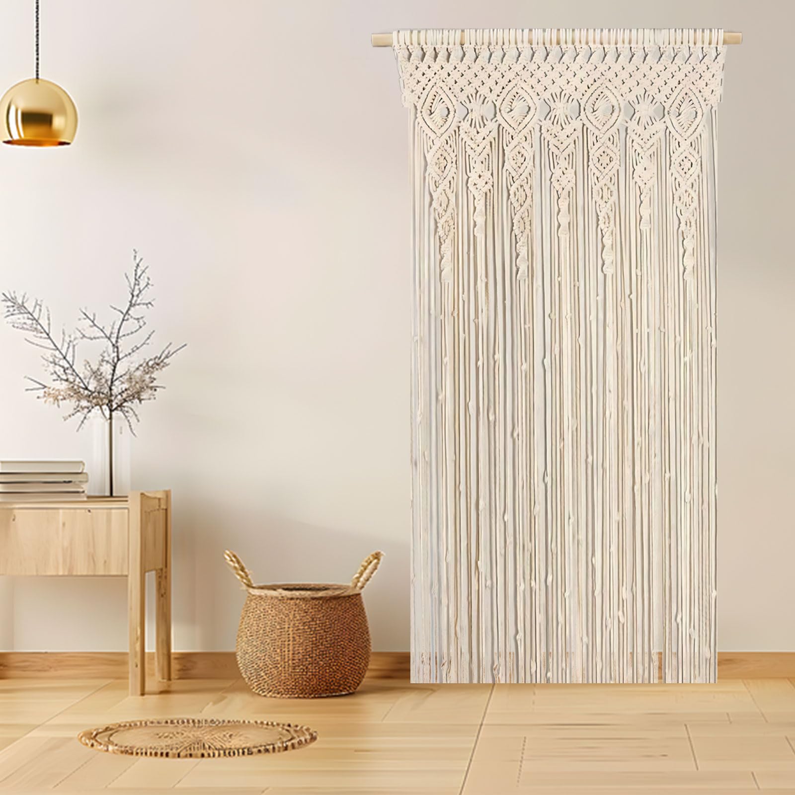 Makramee Wandbehang Tapisserie, Boho Handgewebte Makramee Türvorhang Vorhang, Hochzeits Vorhang Boho Wand Deko für Raumteiler, Fenstervorhänge, Hochzeitshintergrund, Inneneinrichtung,Beig (35x70in)